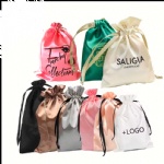 Custom Logo Small Satin Dust Pouch Gift Packaging Hair Wig Large Silk Bag Satin Drawstring Bag Custom Satin Bags With Logo