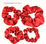 Custom Printed Satin Wholesale Girls Women Elastic Scrunchy Custom Label Satin Hair Scrunchies with Logo