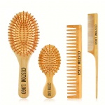 Hair Brush with Comb Set Custom Logo Eco-friendly Biodegradable Massage Bamboo Hair Brush