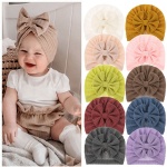 Solid Color Waffle Hat With Big Bowknot Turban Knot Head Wraps Bonnet Beanie Kids Accessories for Newborn Baby Girls Turban