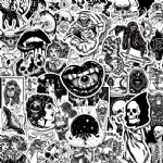 50pcs/bag Gothic horror series stickers black and white Gothic witch magic stickers suitcase mobile phone waterproof stickers