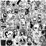 Gothic horror series stickers black and white punk style gothic thriller Diablo cartoon stickers