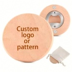 Custom logo promotional fridge magnet beer opener blank round shape wooden bottle opener