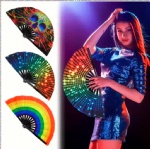 wedding party Folding HandFan Fold Dot Rainbow Print Festival Handheld Fan 33cm Large Folding Hand Fan Handheld Fan