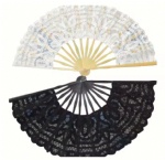 Cotton Lace Folding Handheld Bridal White Lace Spanish Hand Fan with Bamboo Staves for Wedding Decoration Dancing Party