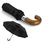 Luxury Gents Wooden Curved Handle Folding Automatic Umbrella